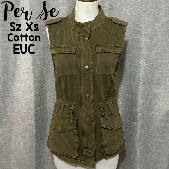 Per Se Vest-XS-Olive Green-Military Vibes-ZipUp/Snaps-Pockets-Adj Waist-Pockets - Picture 1 of 16